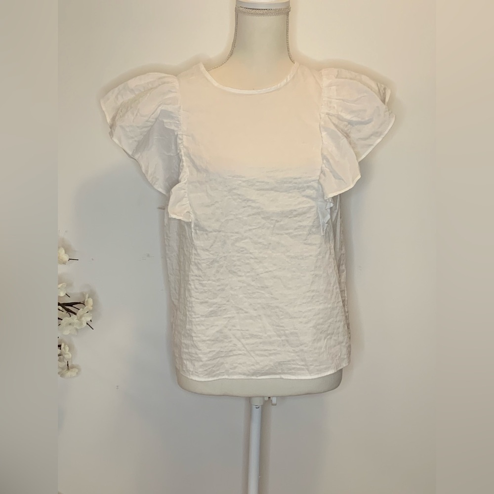 Nwot Flutter Sleeve Blouse In White